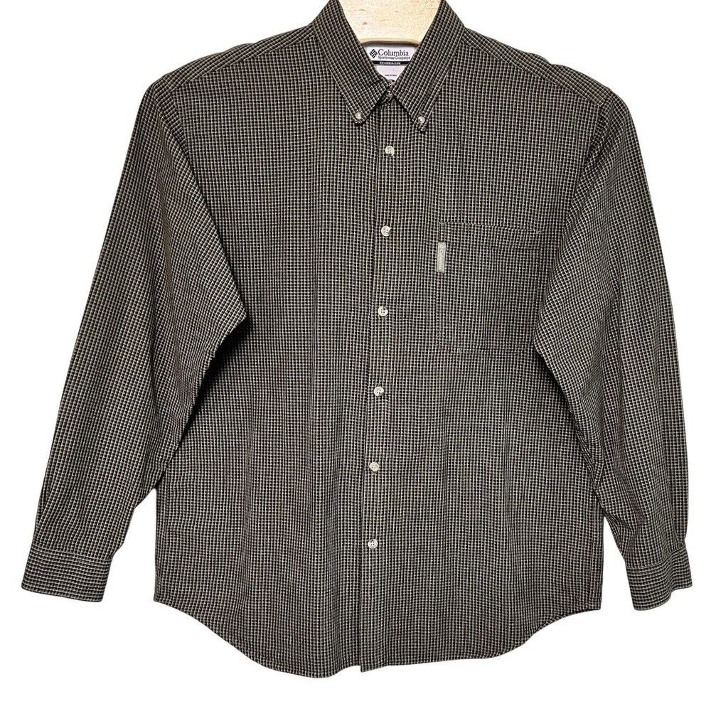 Columbia Button Down Shirt Mens Size XL Green Black Check Cotton Long Sleeve